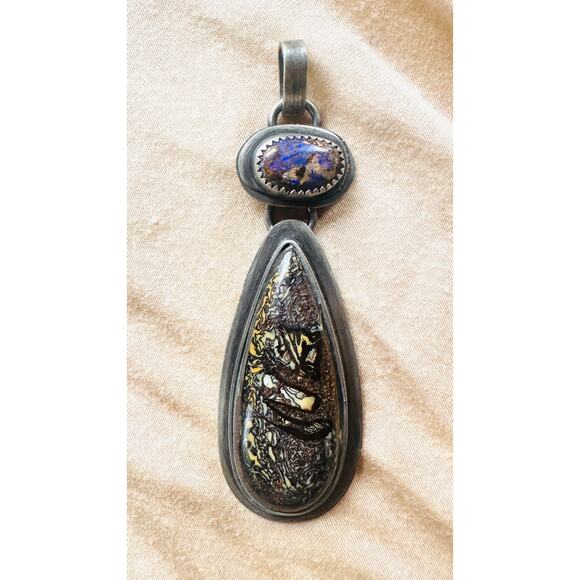 Australian Boulder Opal Pendant – Double Stone Ironstone Matrix Sterling Setting - Picture 3 of 4